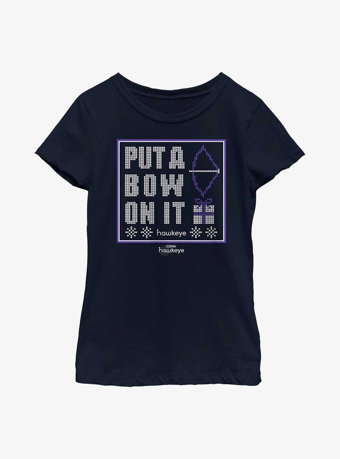 Marvel Hawkeye Put A Bow On It Youth Girls T-Shirt, NAVY, hi-res view 1
