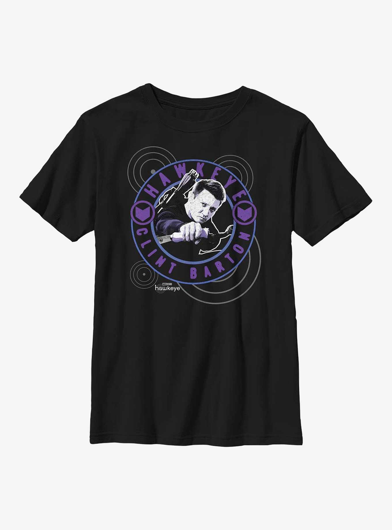 Marvel Hawkeye Clint Barton Stamp Youth T-Shirt, BLACK, hi-res