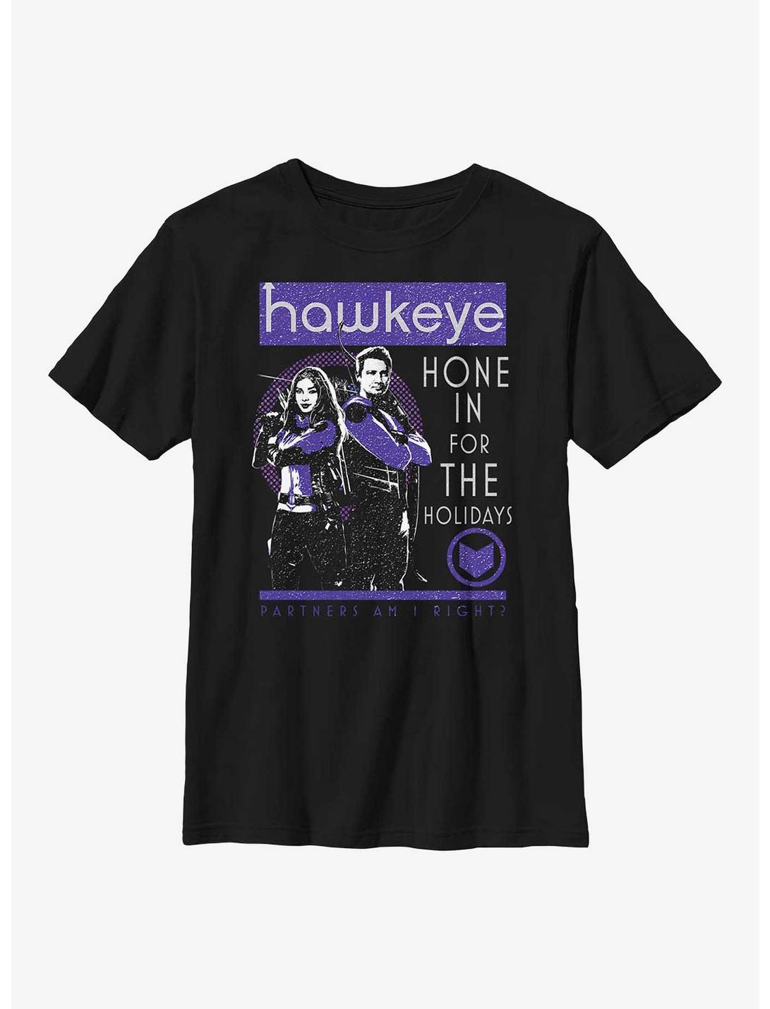 Marvel Hawkeye Hone In For The Holidays Poster Youth T-Shirt, BLACK, hi-res