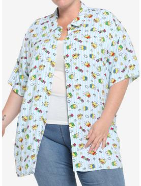 Keroppi Pinstripe Girls Woven Button-Up Plus Size, , hi-res