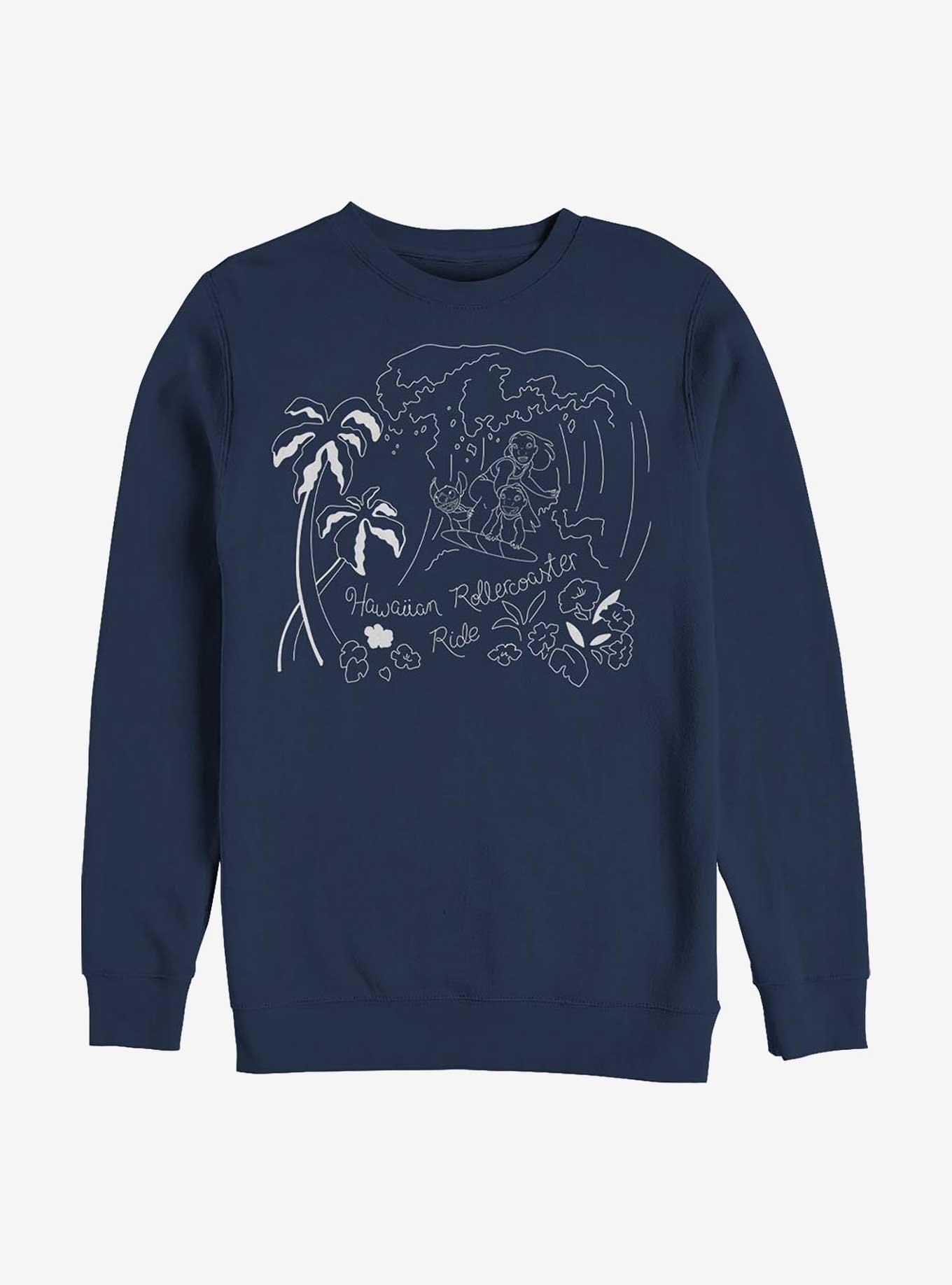 Disney Lilo & Stitch Surf Line Art Sweatshirt, NAVY, hi-res