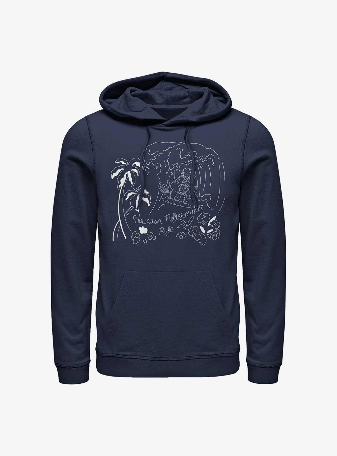 Disney Lilo & Stitch Surf Line Art Hoodie, NAVY, hi-res