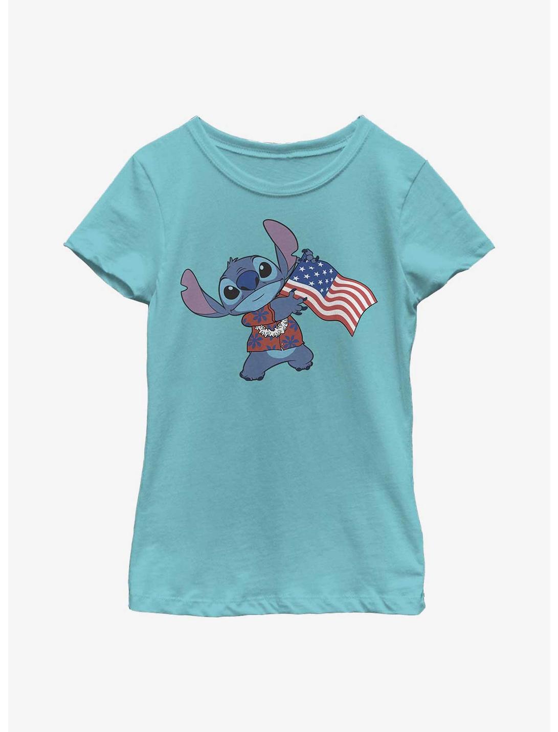 Disney Lilo & Stitch Tropic Stitch Flag Youth Girls T-Shirt, TAHI BLUE, hi-res