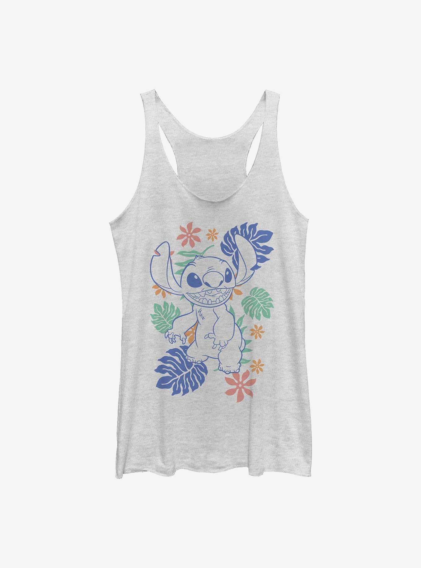 Disney Lilo & Stitch Retro Tropical Tonal Stitch Womens Tank Top, WHITE HTR, hi-res