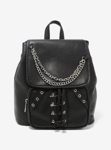 Black Safety Pin & Chain Mini Backpack | Hot Topic