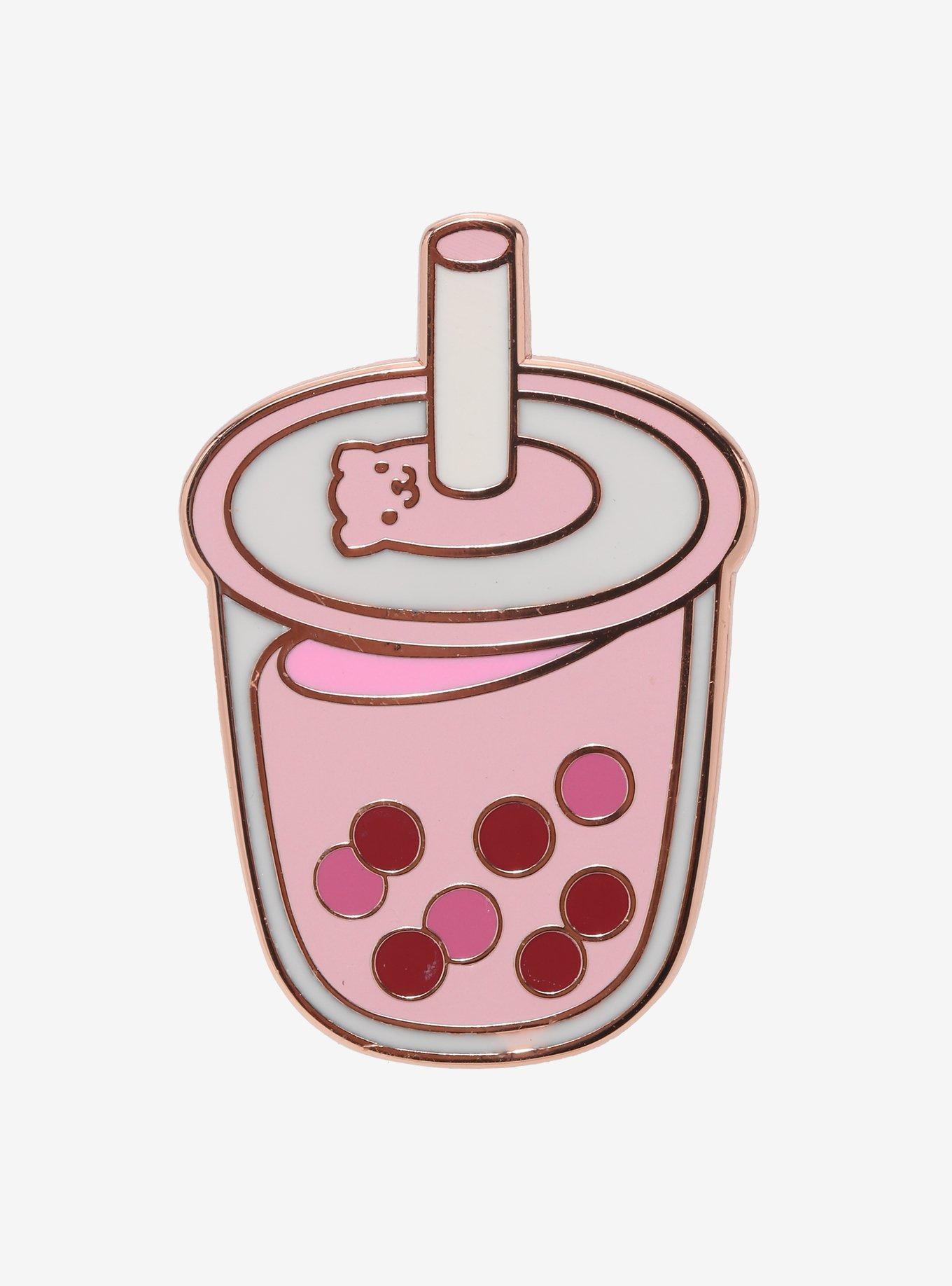 Strawberry Boba Milk Tea Enamel Pin, , hi-res