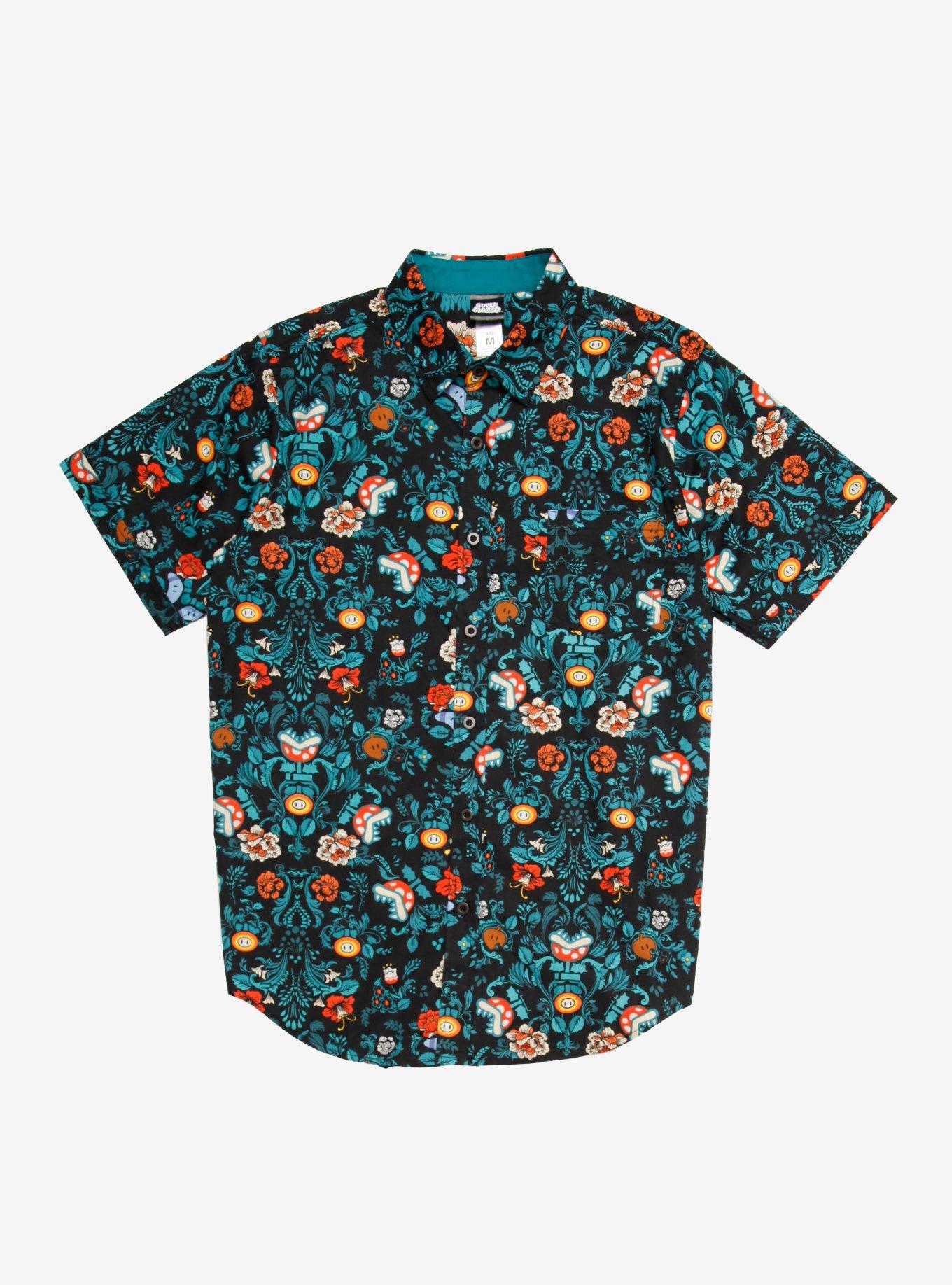 Nintendo Super Mario Bros. Floral Icons Woven Button-Up, MULTI FORAL, hi-res