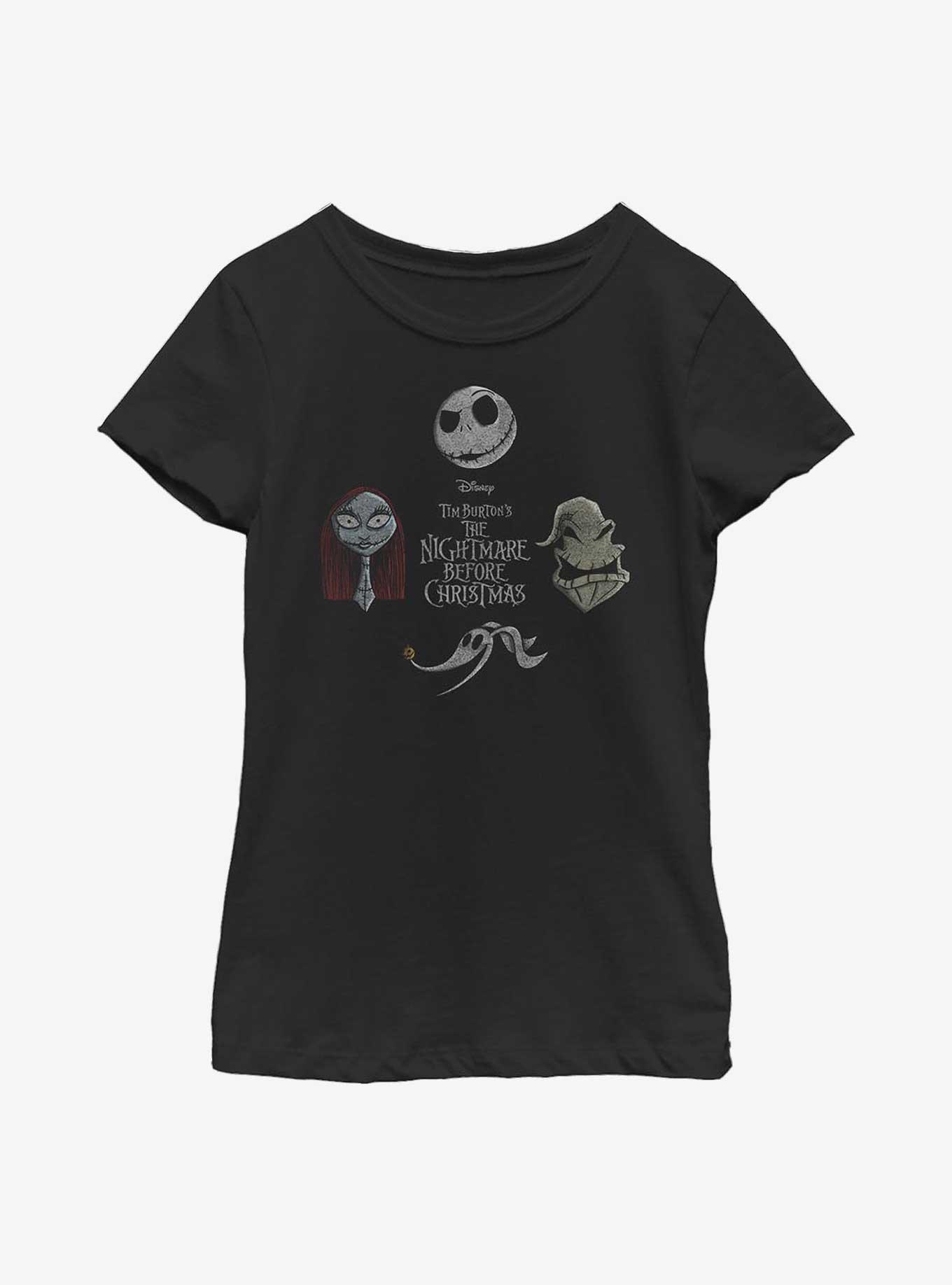 Disney The Nightmare Before Christmas Heads Up Youth Girls T-Shirt, BLACK, hi-res