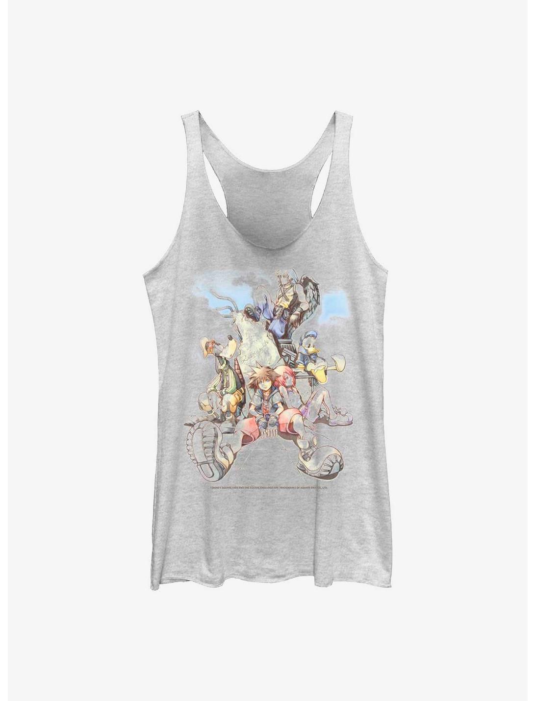 Disney Kingdom Hearts Group In The Clouds Womens Tank Top, WHITE HTR, hi-res