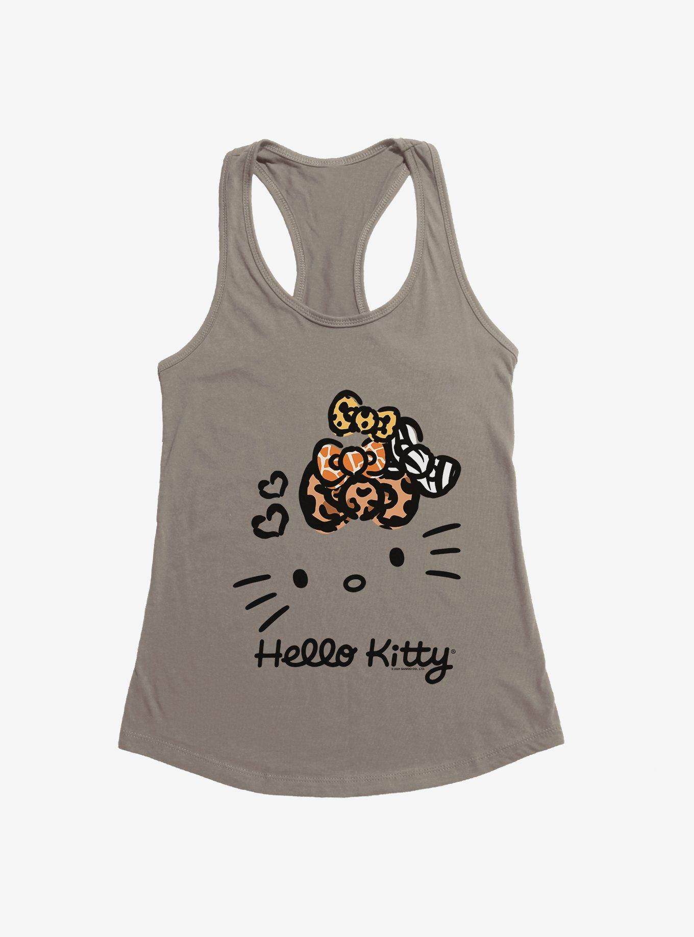 Hello Kitty Jungle Paradise Stencil Outline Girls Tank, WARM GRAY, hi-res