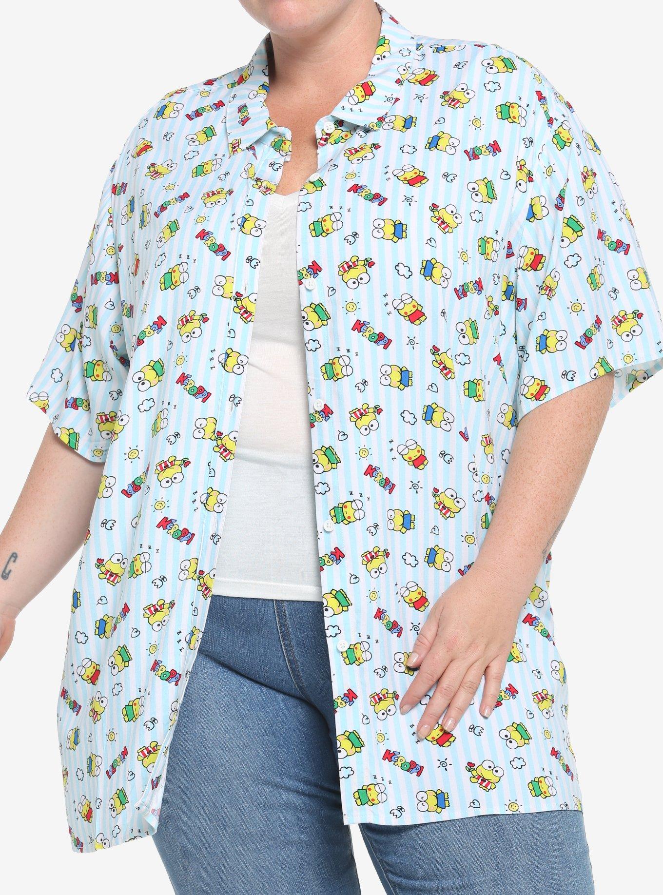 Keroppi Pinstripe Woven Button-Up Plus Size, MULTI, hi-res