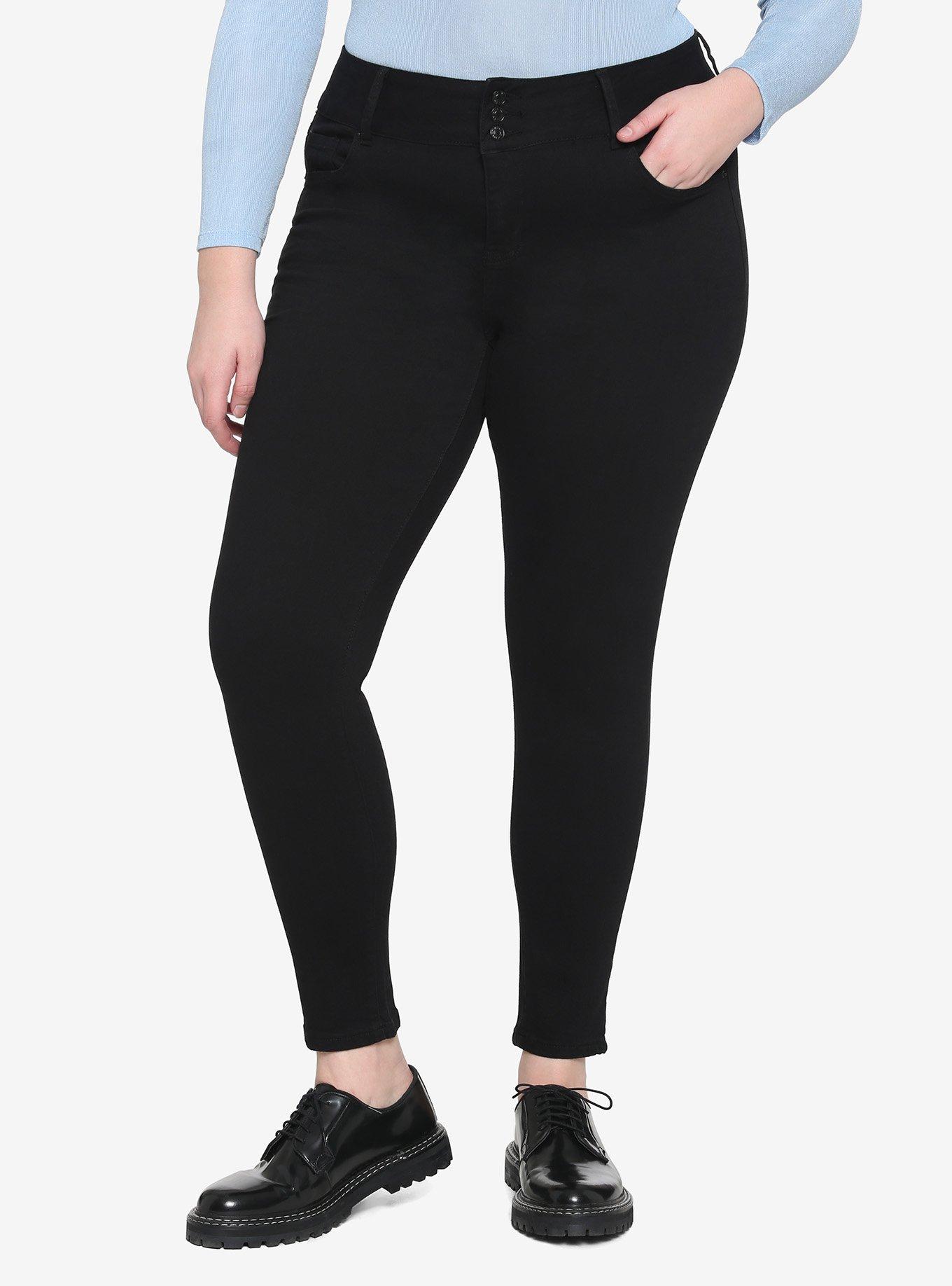 Black 3-Button Skinny Jeans Plus Size, BLACK, hi-res