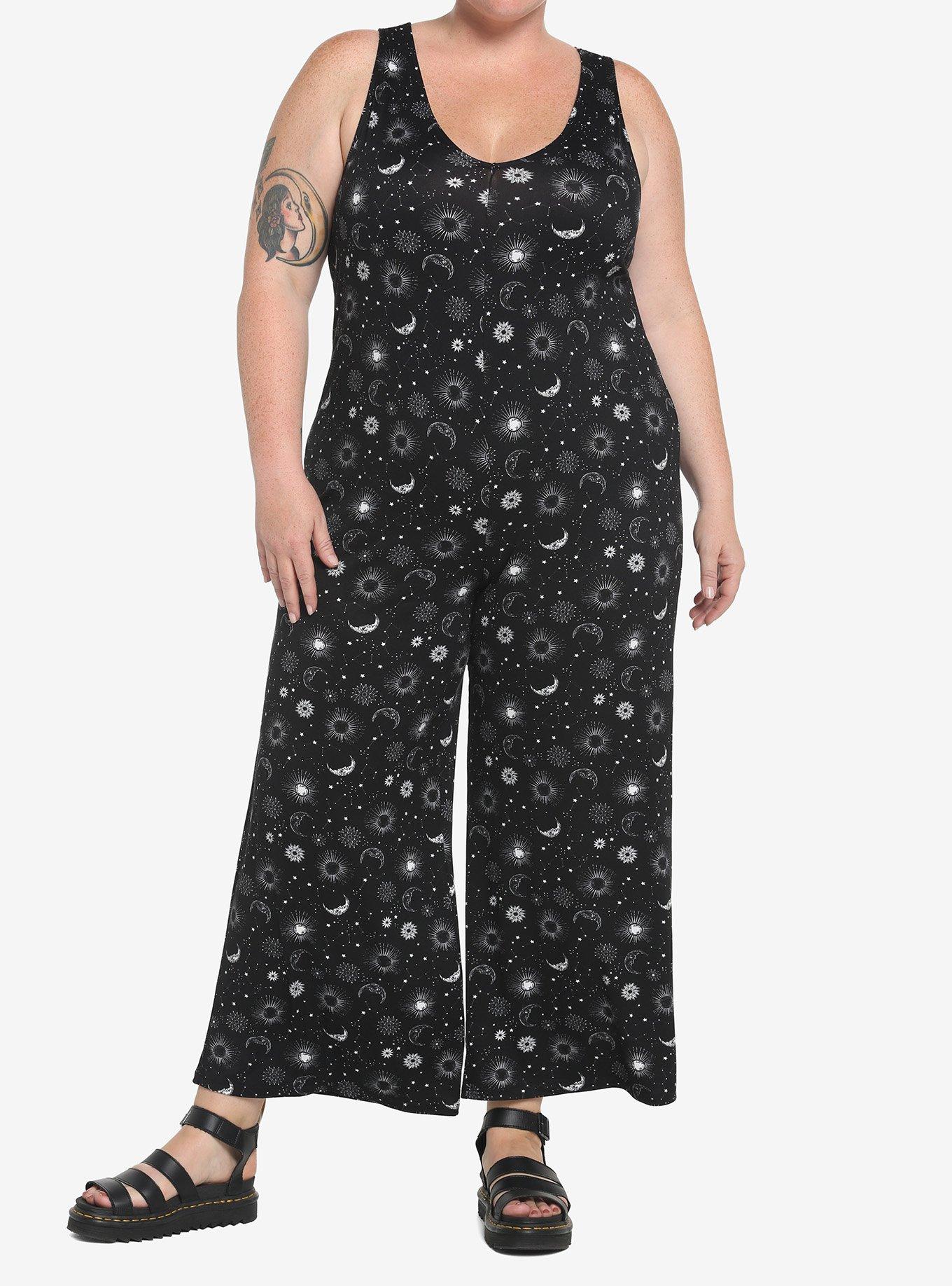 Black Celestial Jumpsuit Plus Size, BLACK, hi-res