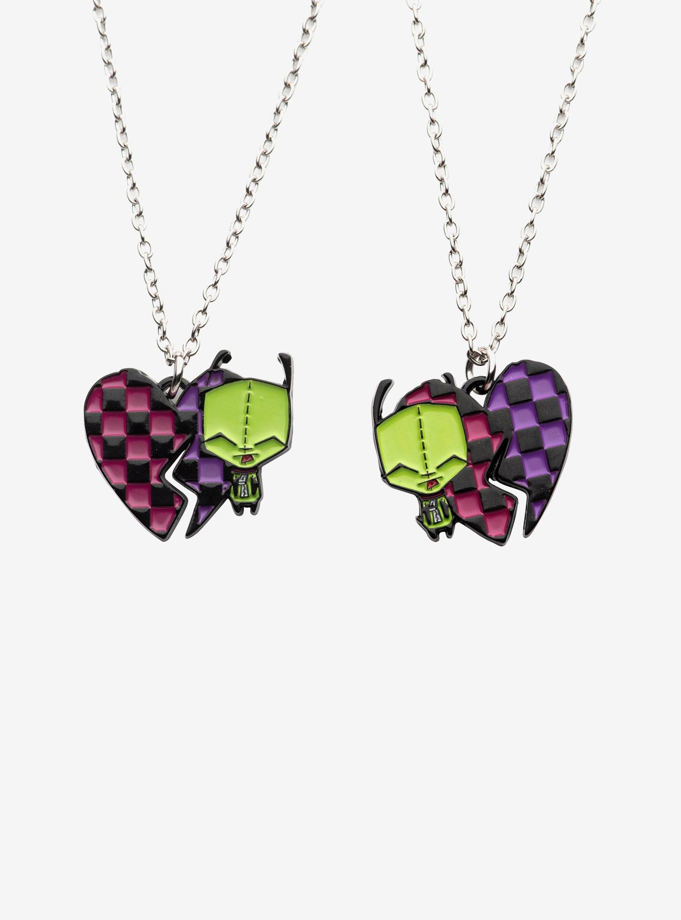 Invader Zim GIR Checkered Heart Best Friend Necklace, , hi-res