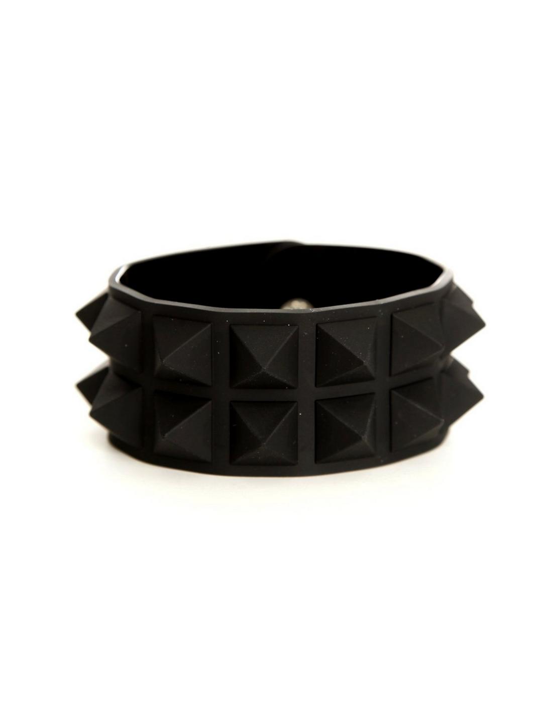 Black Rubber Pyramid Spike Wrist Cuff, , hi-res