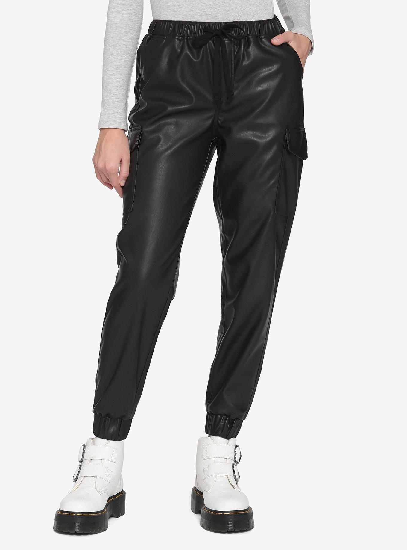 Black Faux Leather Girls Jogger Pants