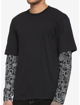 Black & White Paisley Twofer Long-Sleeve T-Shirt, , hi-res