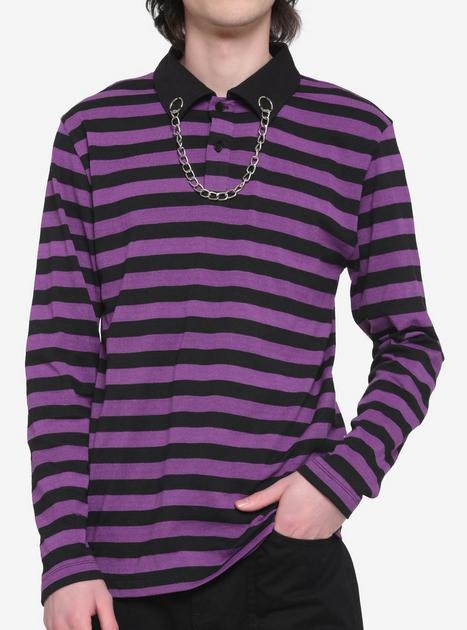 Black stripe collar polo long sleeve crop top sale
