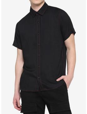 Black & Red Contrast Stitch Woven Button-Up, , hi-res