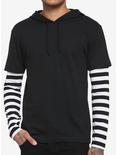 Black & White Stripe Twofer Hooded Long-Sleeve T-Shirt, BLACK  WHITE, hi-res