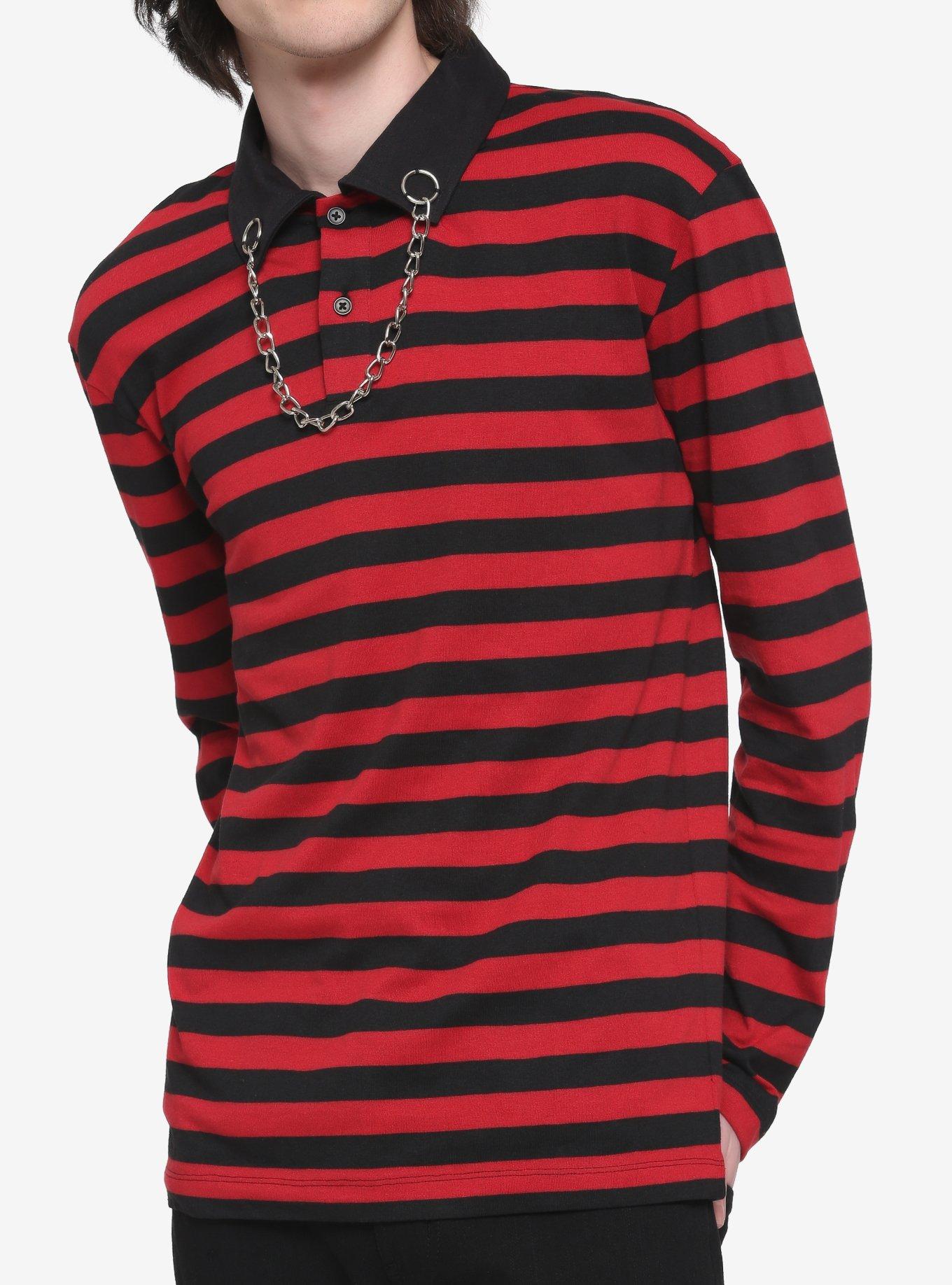 maskinskriver chance Lamme Red & Black Stripe Chain Collar Long-Sleeve Polo Shirt | Hot Topic