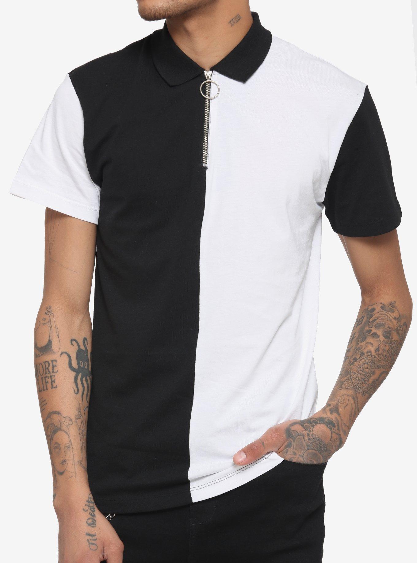 Black & White Color-Block Polo Shirt, BLACK  GREEN, hi-res