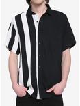 Black & White Stripe Split Woven Button-Up, BLACK  WHITE, hi-res