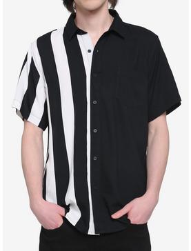 Black & White Stripe Split Woven Button-Up, , hi-res