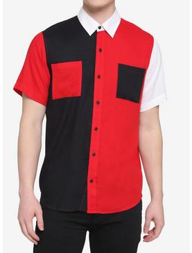 Red White & Black Color-Block Woven Button-Up, , hi-res