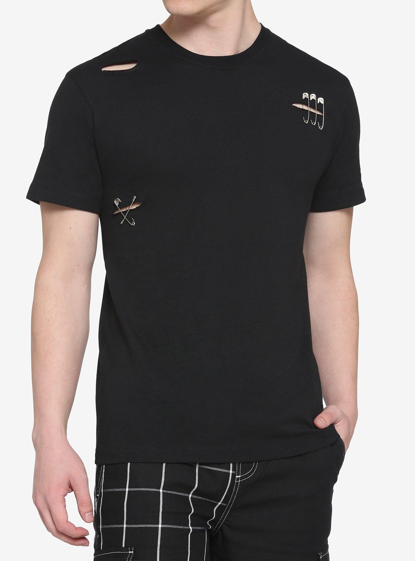 Black Safety Pin T-Shirt, BLACK, hi-res