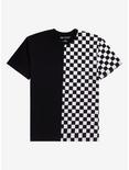 Black & White Checkered Split T-Shirt, BLACK, hi-res
