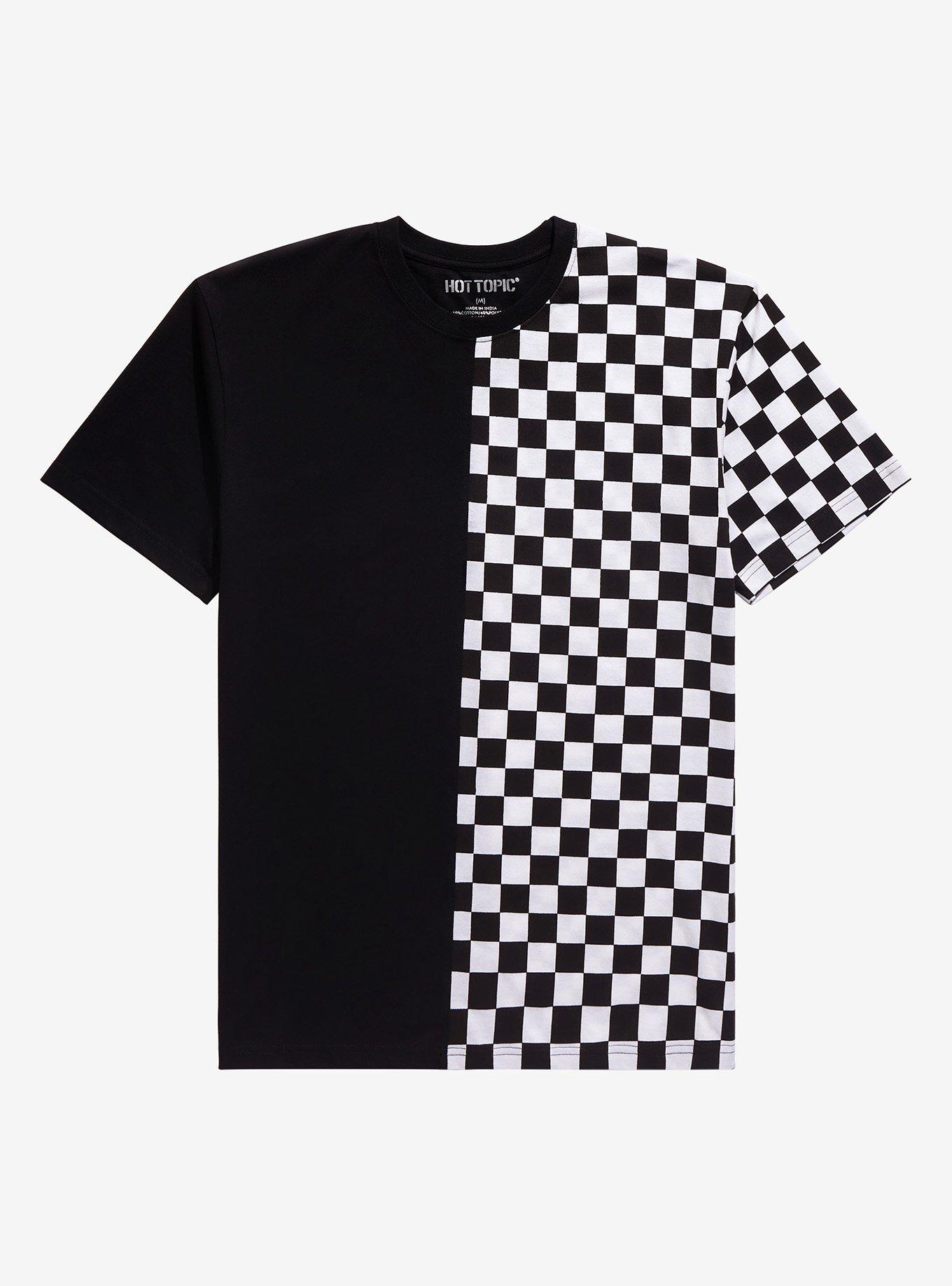Black & White Checkered Split T-Shirt, BLACK, hi-res
