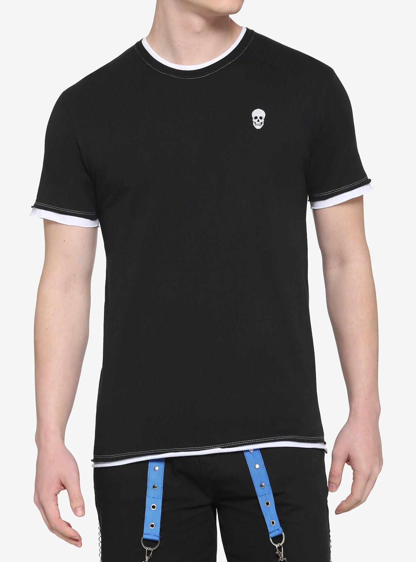Black & White Contrast Stitch T-Shirt, BLACK  WHITE, hi-res