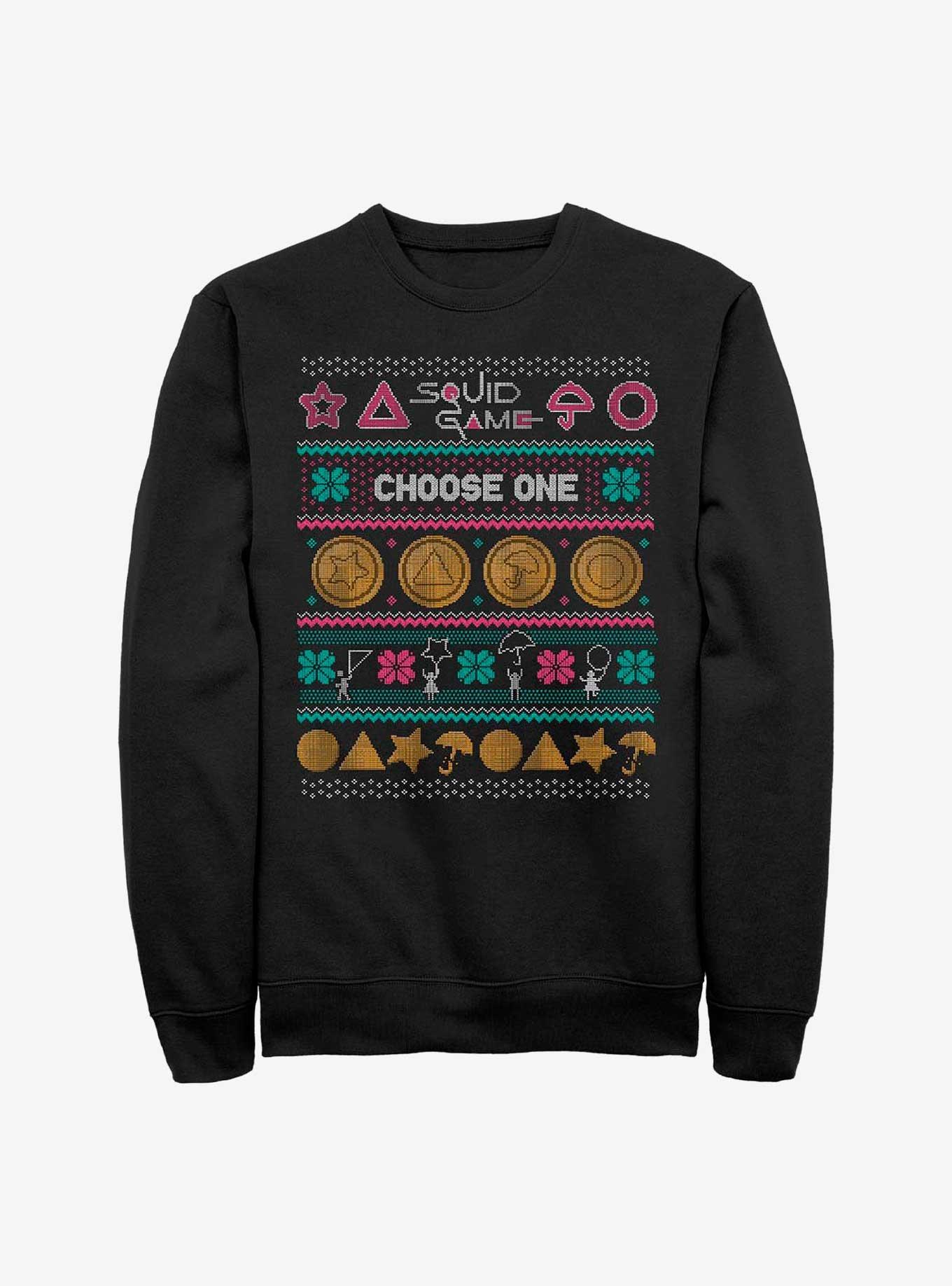 Squid Game Fair Isle Pattern Dalgona Candy Sweatshirt, BLACK, hi-res