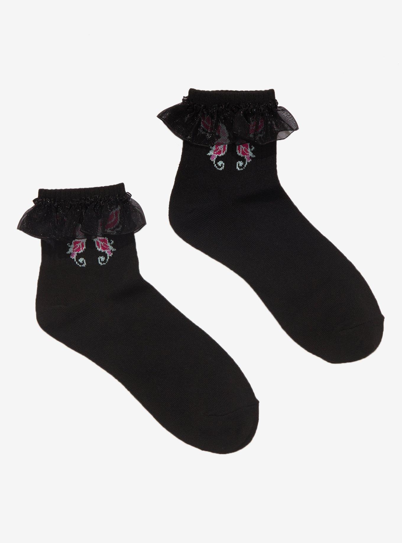 Black Fairy Wings Lace Ankle Socks, , hi-res