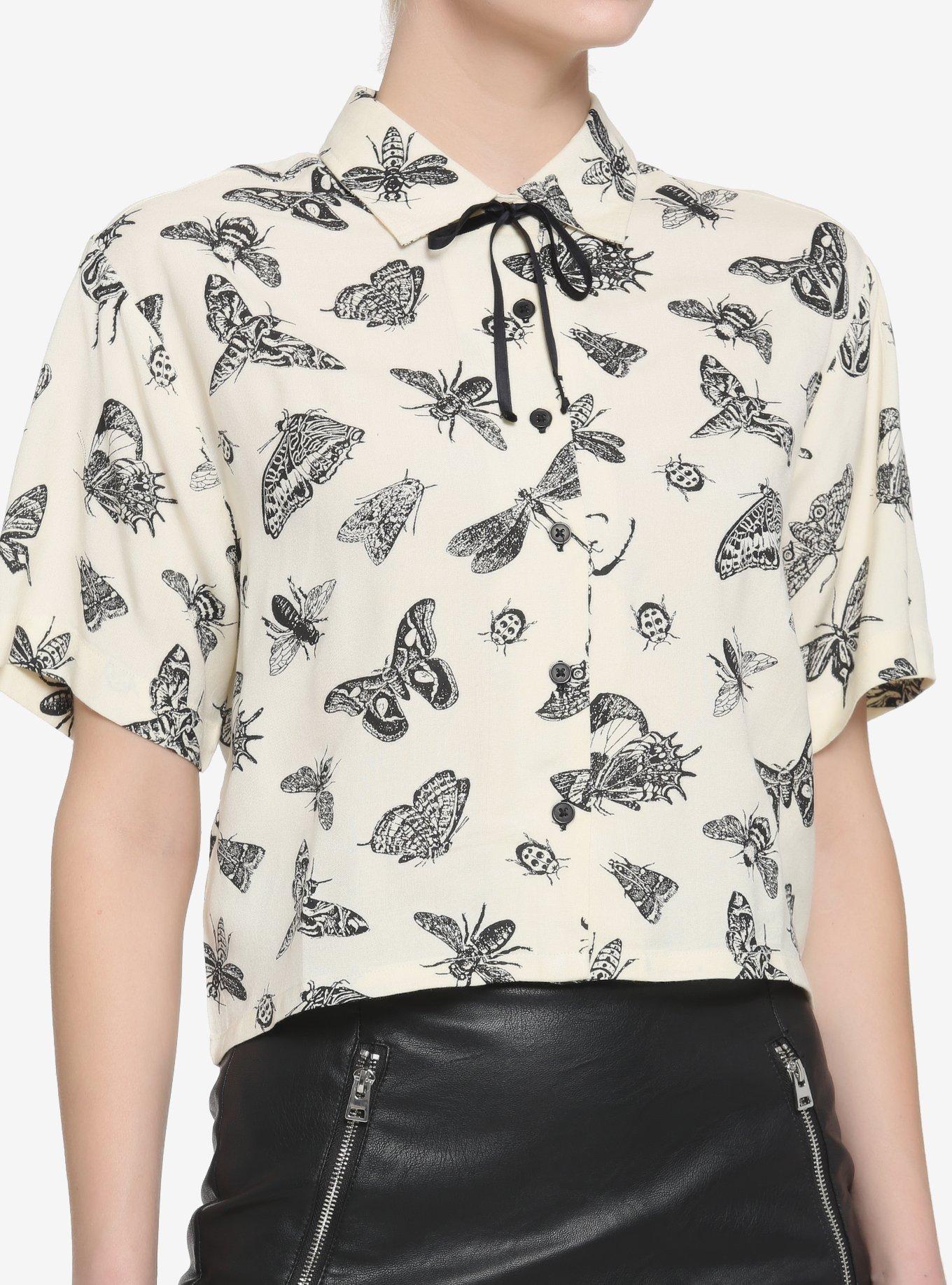 Bugs Bow Tie Boxy Girls Crop Woven Button-Up, IVORY, hi-res