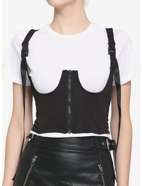 Black Underbust Corset Girls Crop T-Shirt, , hi-res