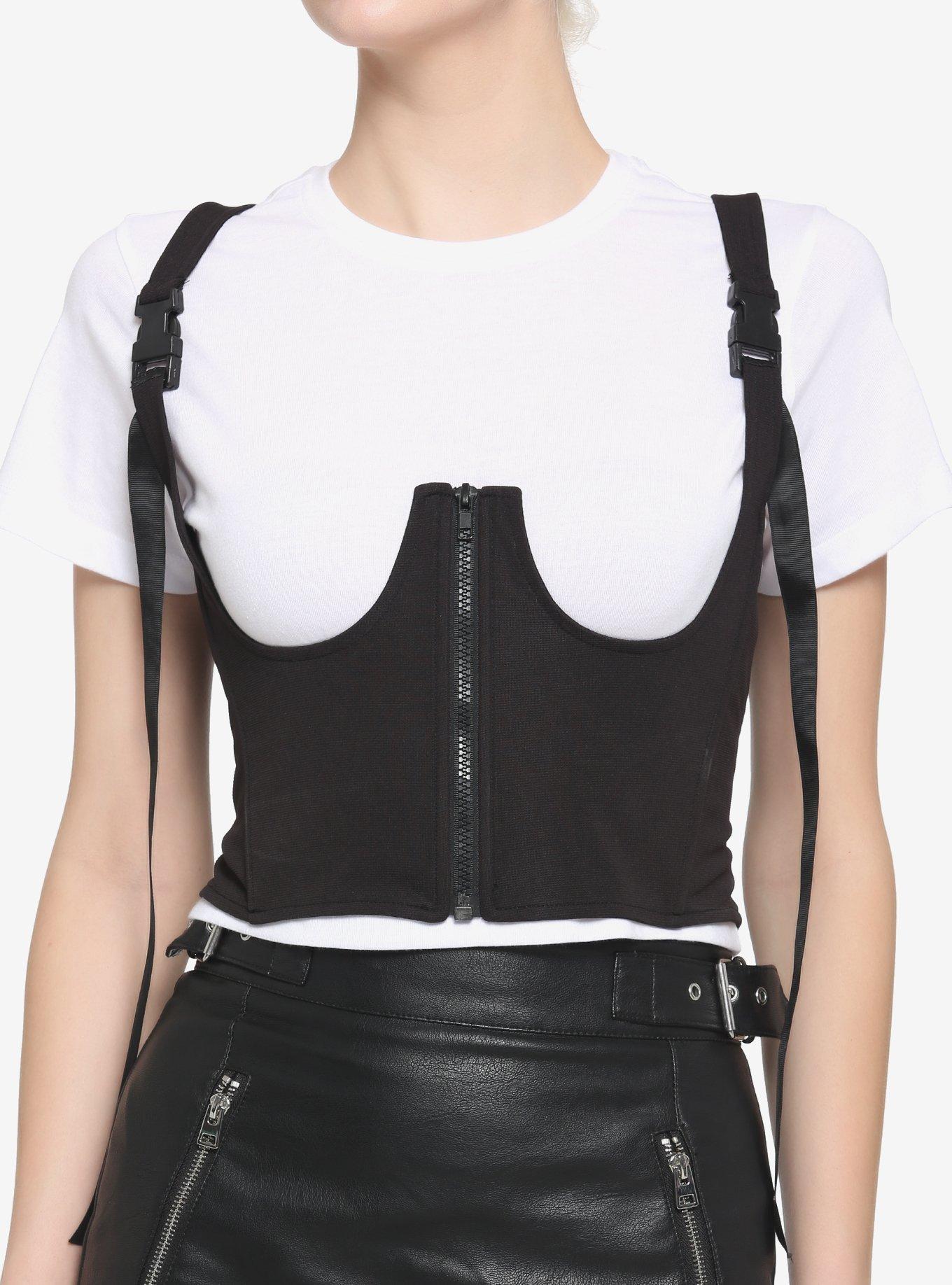 Black Underbust Corset Girls Crop T-Shirt, , hi-res