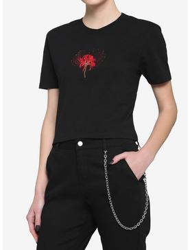 Spider Lily Embroidered Boxy Girls Crop T-Shirt, , hi-res