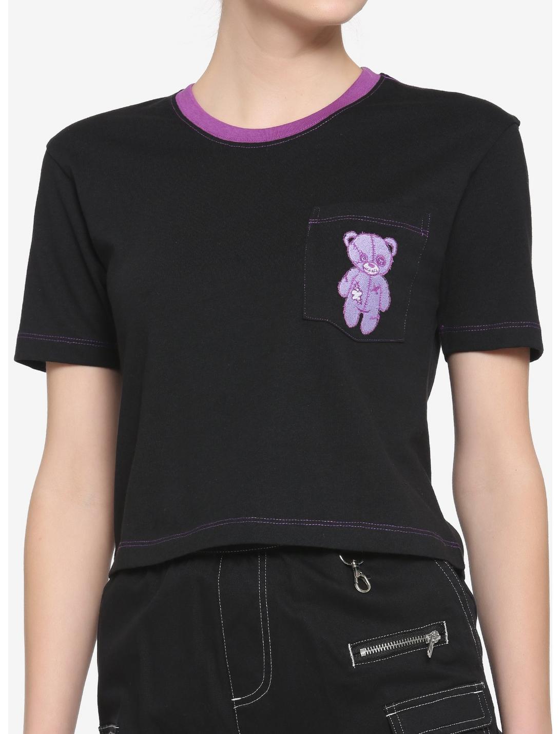 Damaged Bear Boxy Girls Crop T-Shirt, BLACK, hi-res