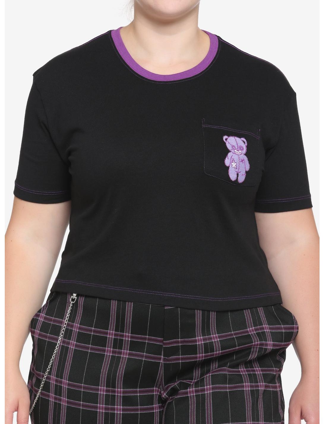 Damaged Bear Boxy Girls Crop T-Shirt Plus Size, BLACK, hi-res