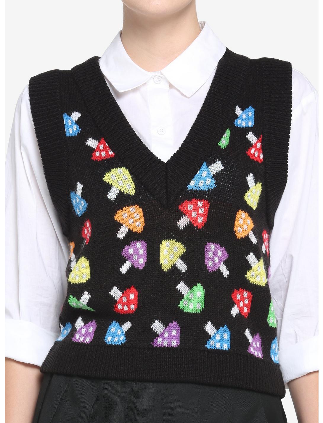 Rainbow Mushroom Girls Crop Sweater Vest, RAINBOW, hi-res