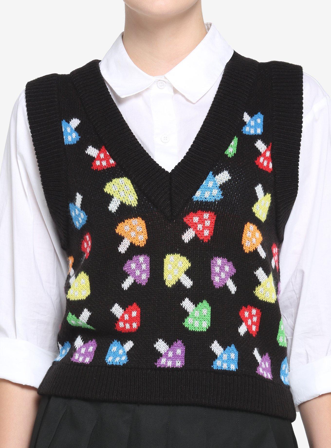 Rainbow Mushroom Girls Crop Sweater Vest, RAINBOW, hi-res