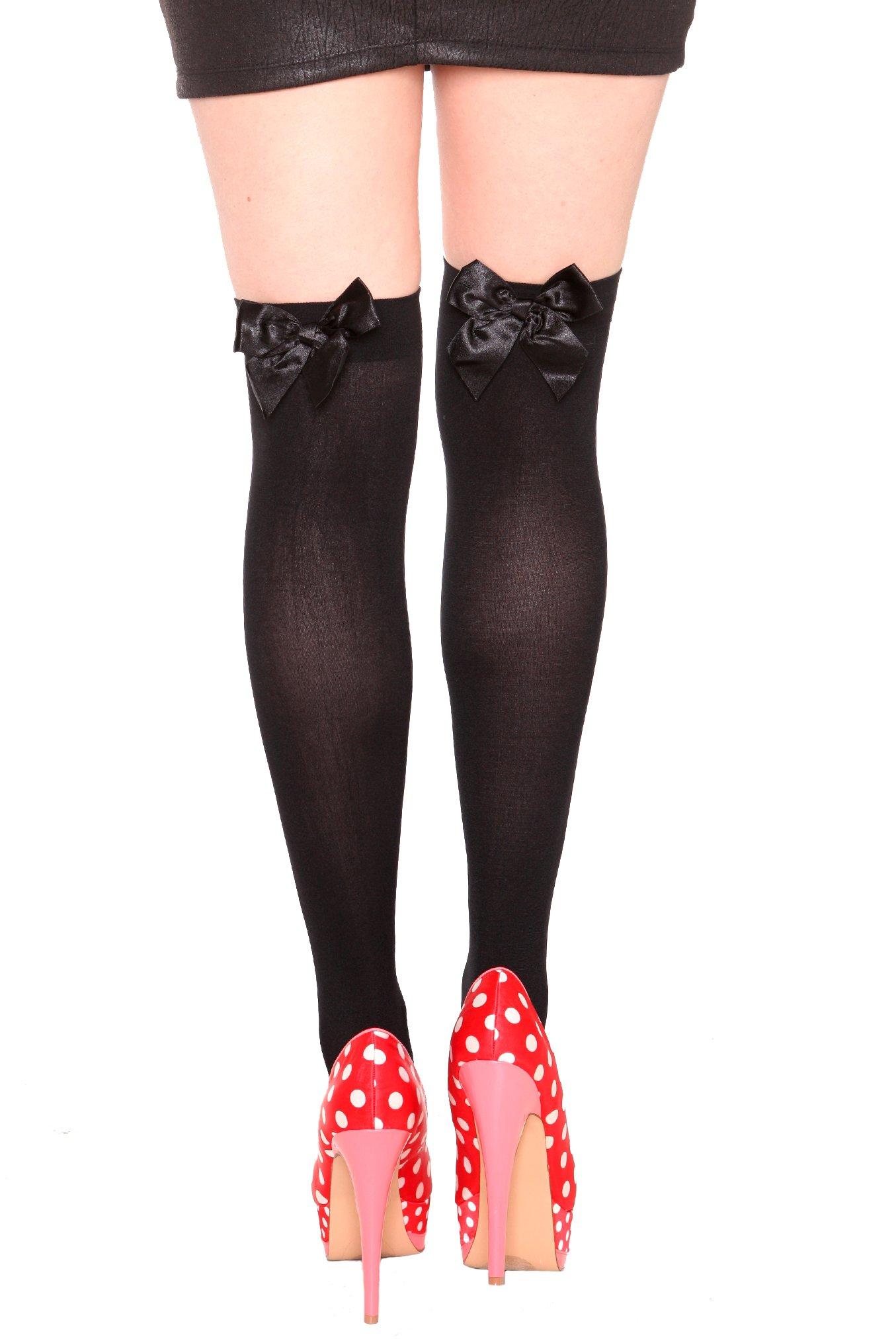 Black Over-The-Knee Thigh Highs With Bow, , hi-res