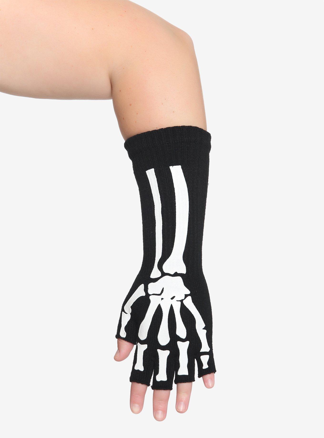 Skeleton Fingerless Arm Warmers Plus Size, , hi-res