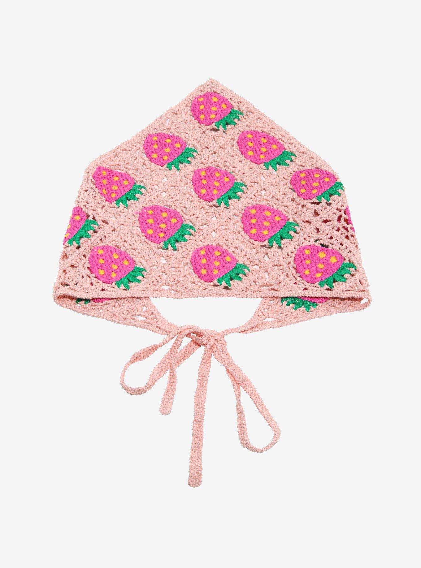 Pink Strawberry Crochet Hair Scarf, , hi-res