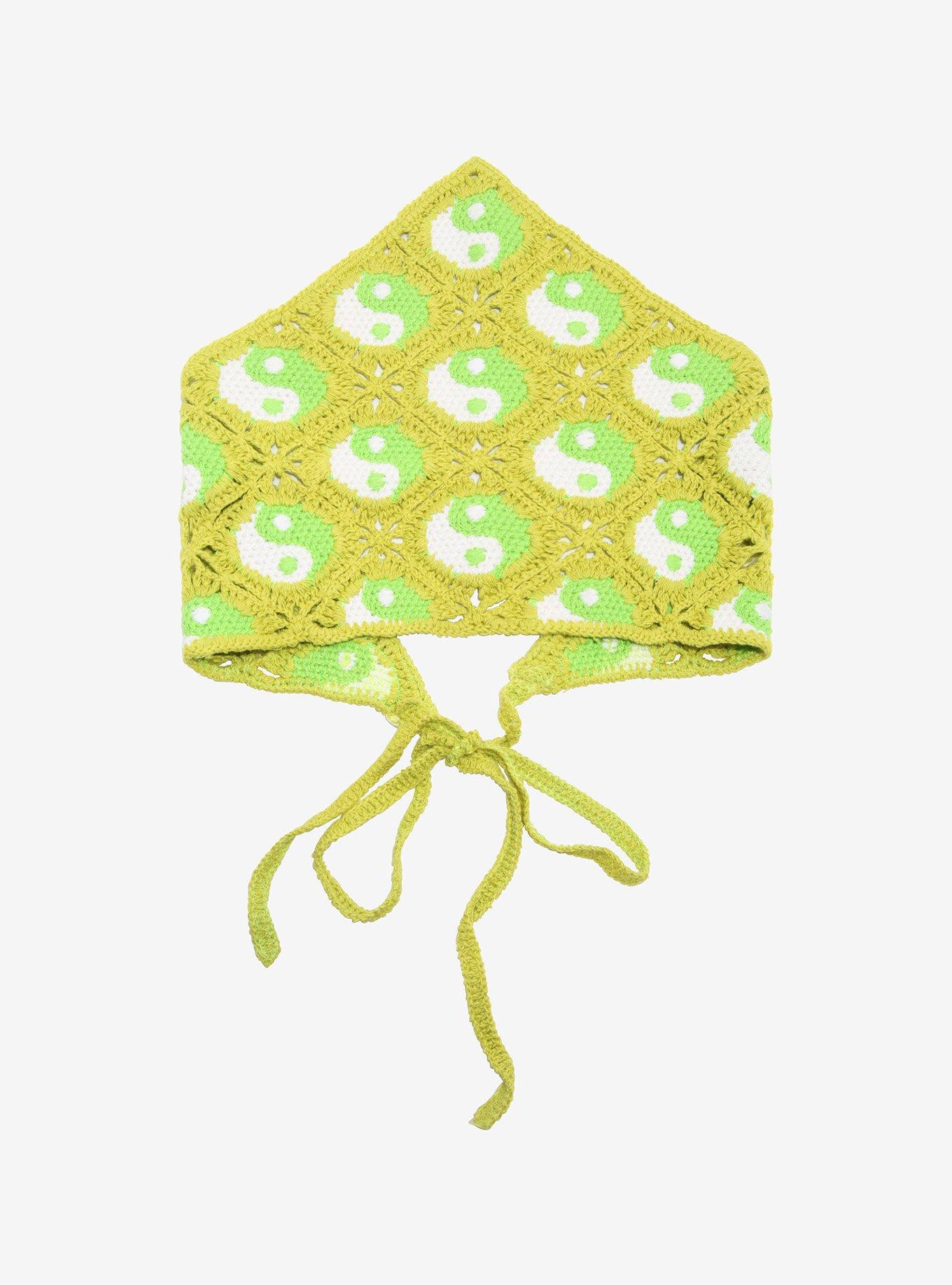 Urban Outfitters Yin Yang Icon Crochet Hair Bandanna Lime Green Knit Scarf Top Yin Yang Crochet Headscarf | Urban Outfitters main image 2