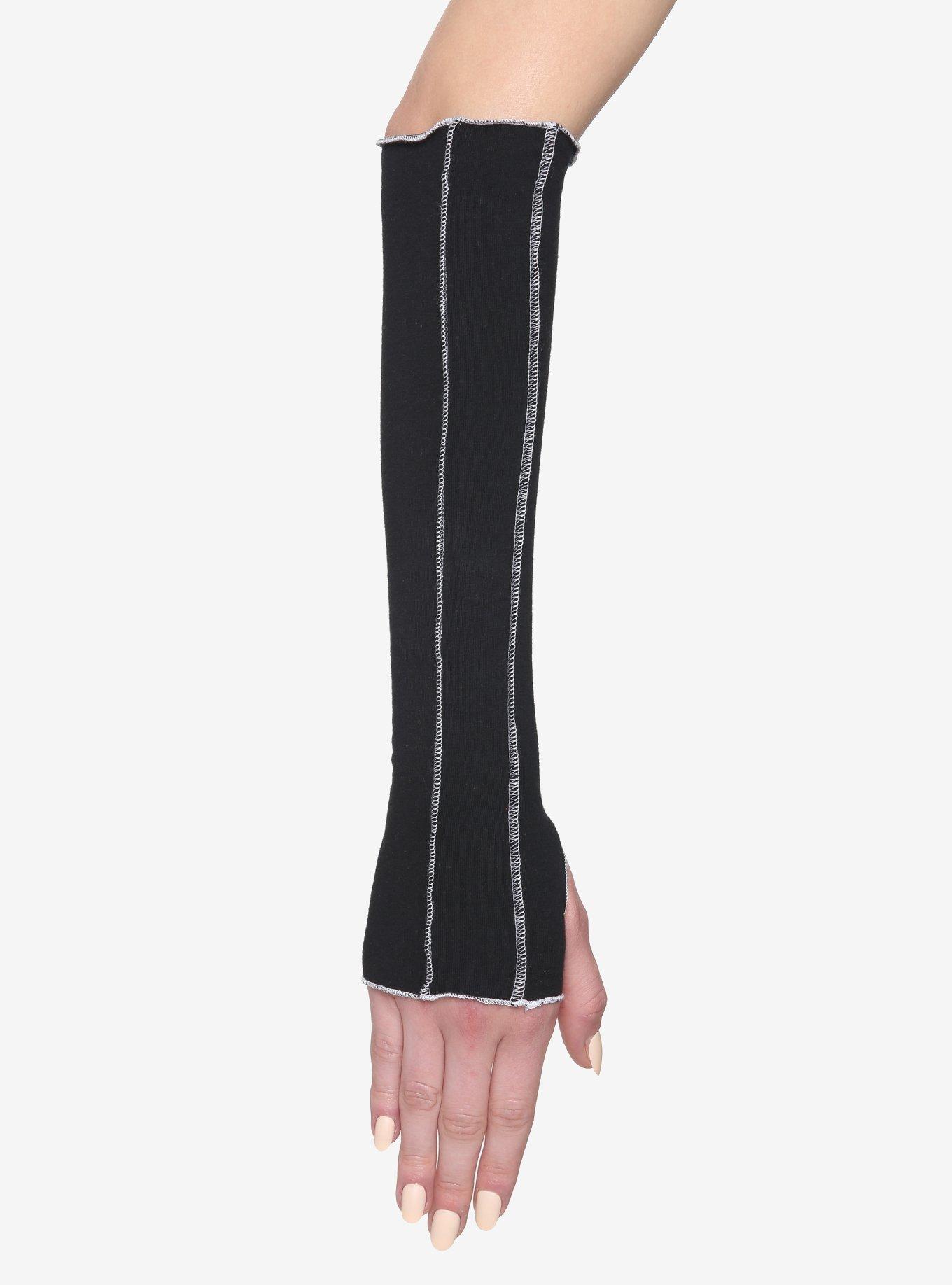 Black Contrast Stitch Arm Warmers, , hi-res