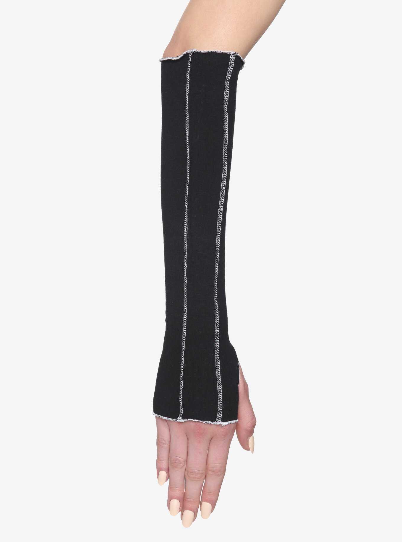 Black Contrast Stitch Arm Warmers, , hi-res