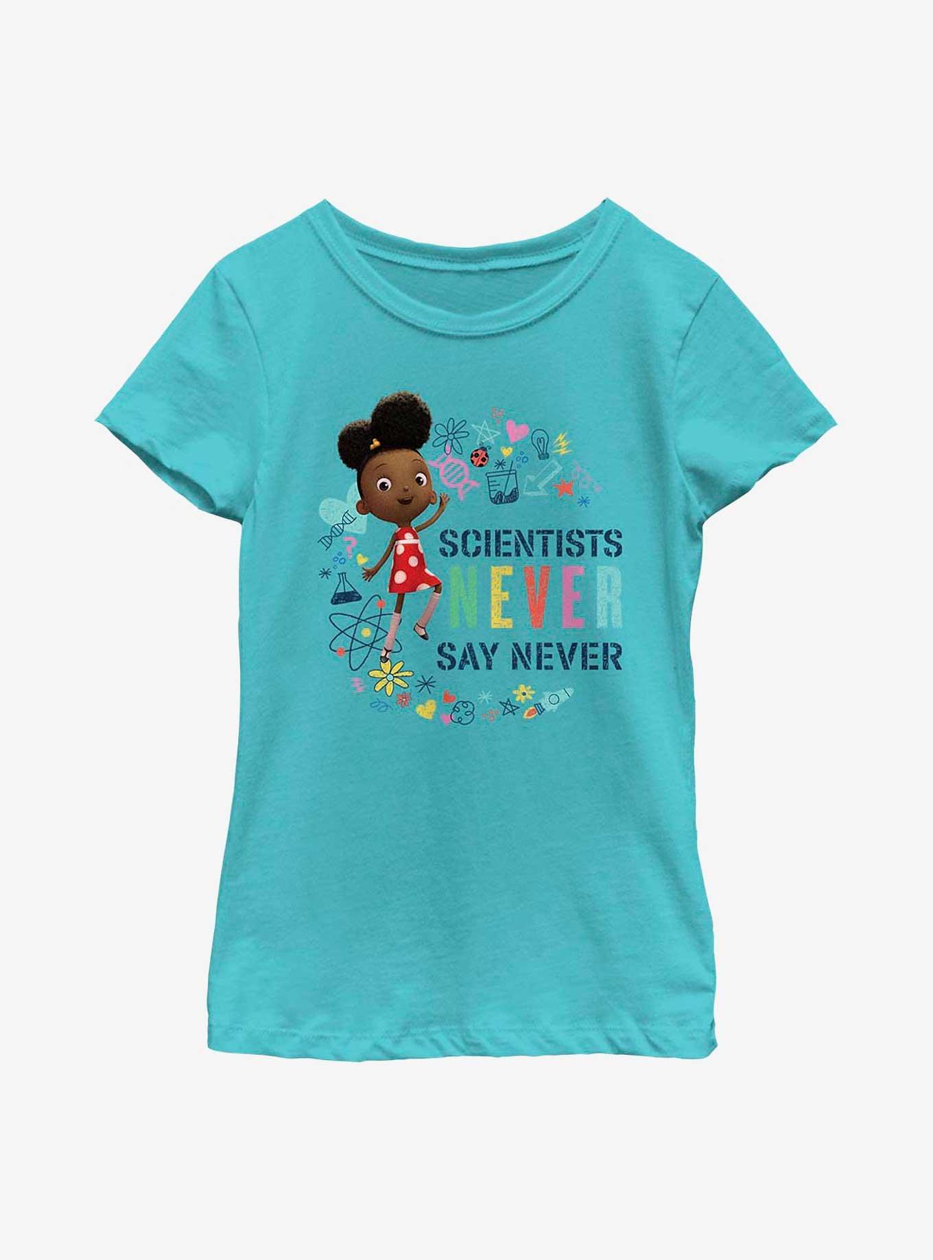 Ada Twist, Scientist Never Say Never Youth Girls T-Shirt, TAHI BLUE, hi-res